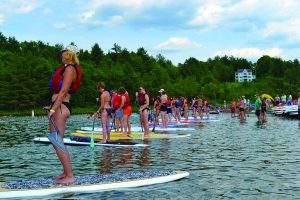 If you want to try an SUP, Umiak has demos and fun races weekly at the Waterbury Reservoir and on Lake Champlain, as do a number of other shops. Photo courtesy of Umiak. 